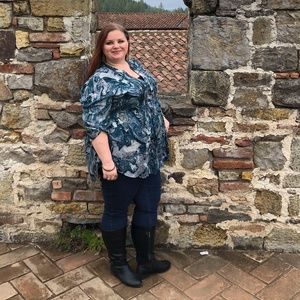 Melissa McCarthy Seven7 Teal Green Gold Pintuck Front Tie Back Tunic Top 3X